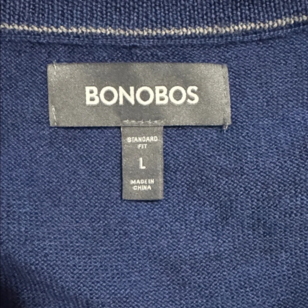 Bonobos Extra Fine Merino Wool V Neck Pullover Sweater Blue Preppy Academia-L